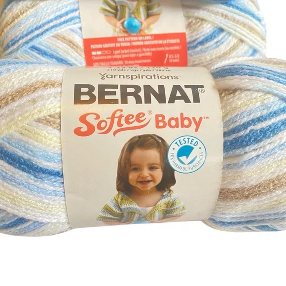 Lot of 4 Skeins Bernat Softee Baby Yarn Little Boy Blue White Tan crochet knit - Picture 4 of 5